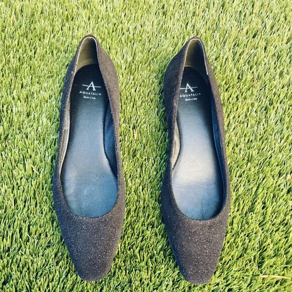 NEW Aquatalia Marcella glitter leather ballet flats Grey sculpted heel Italy - Picture 5 of 7